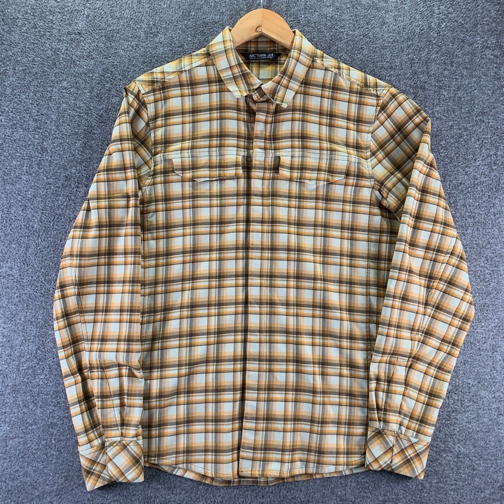 Arcteryx Flannel Shirt Men Medium Gryson Brown Plaid Soft Outdoor